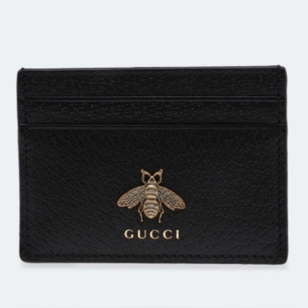 New 2022 Gucci Animalier Black Leather Card Holder Authentic